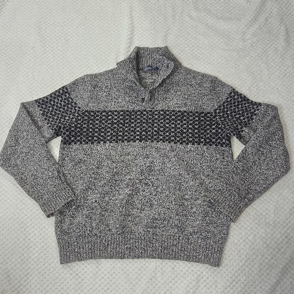 Gap Pullover Sweater Mens Sz L Gray 1/4 Button Up Mock Neck Lambwool Blend - Picture 11 of 13